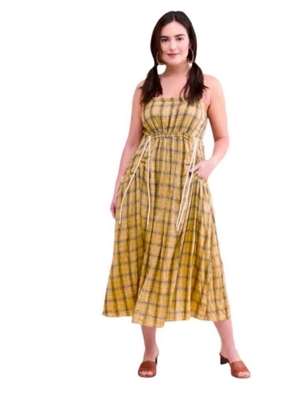 Moon River x Anthropologie Size XS Wildflower Ribboned Plaid Midi Dress Cottage